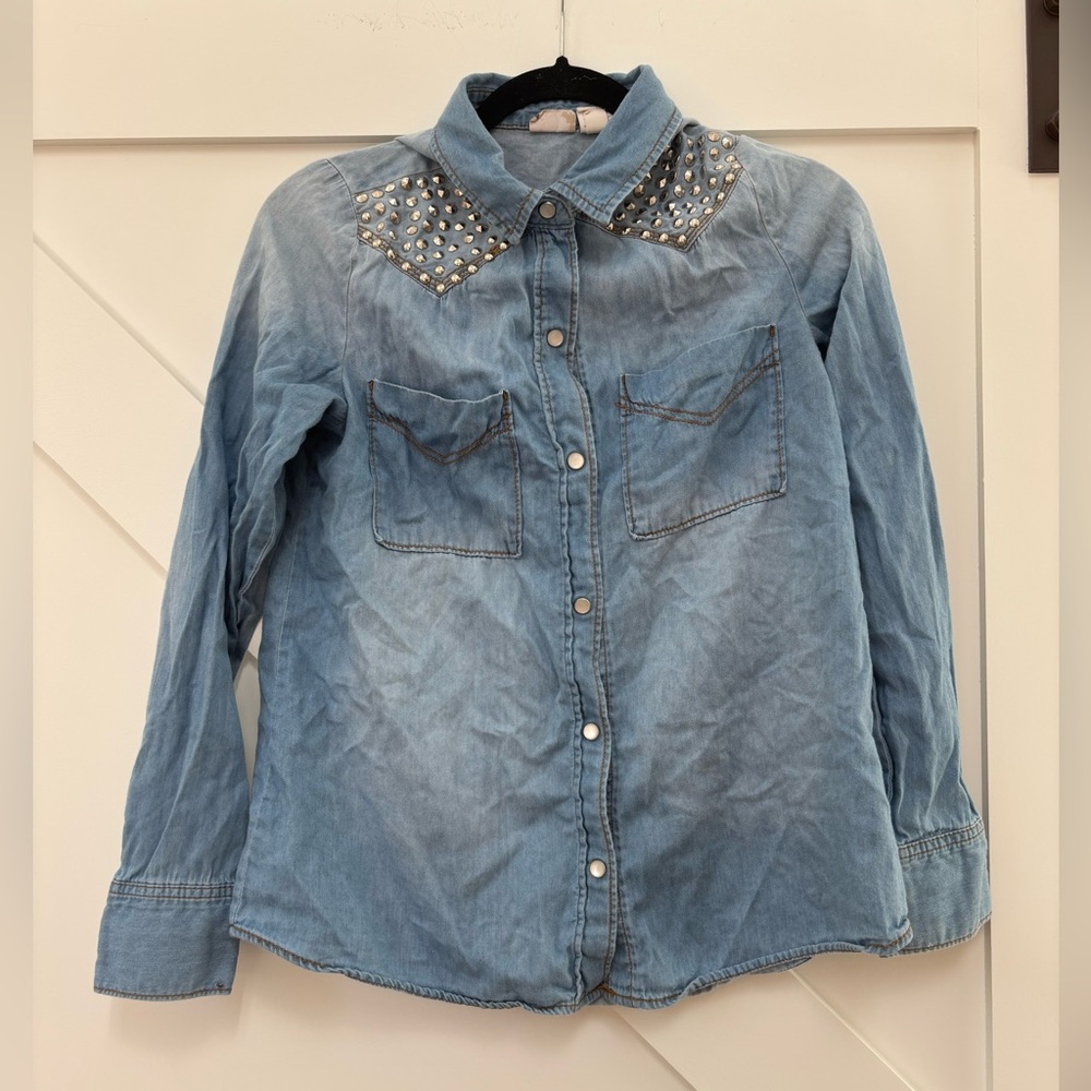 Mudd Blue Button Down Shirt with Studded Collar